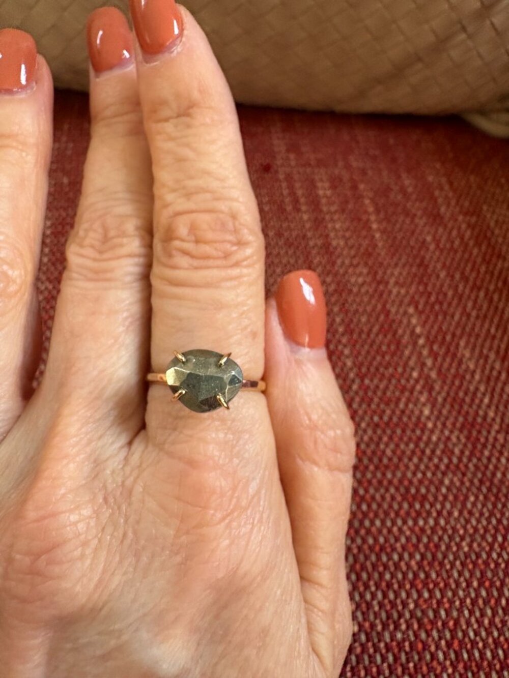 $550 Melissa Joy Manning 14K hammered yellow gold & faceted pyrite ring MJM s